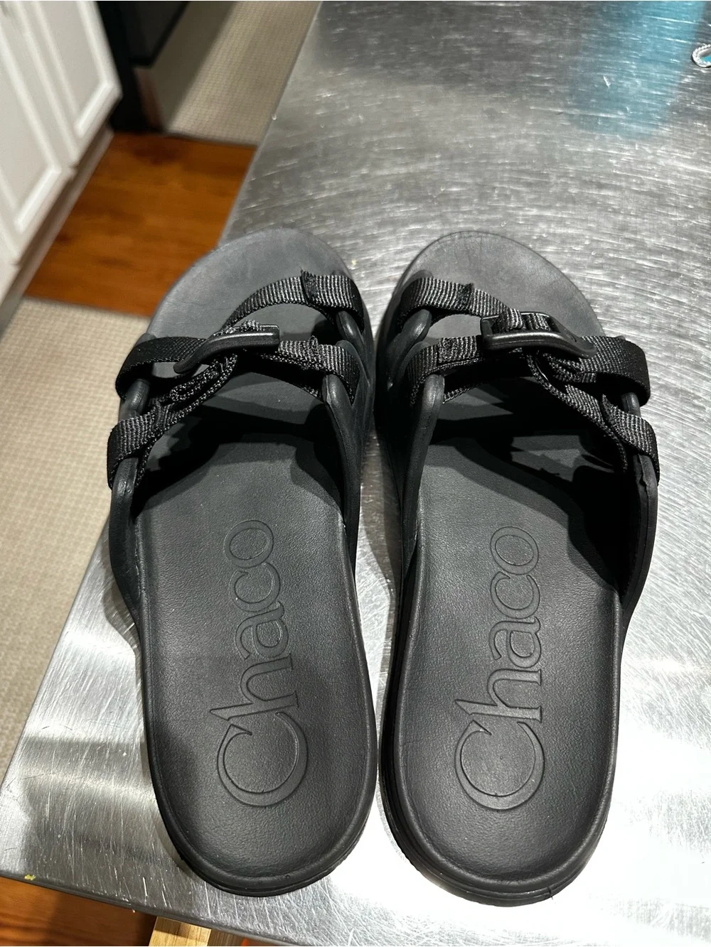 Chaco Black Adjustable-Strap Slide Sandals